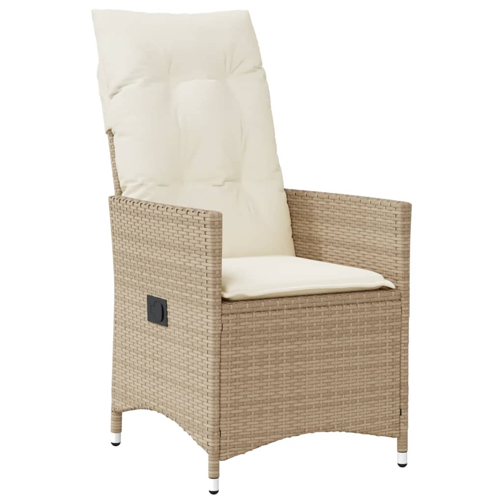 Sedia Reclinabile da Giardino con Cuscini Beige in Polyrattan