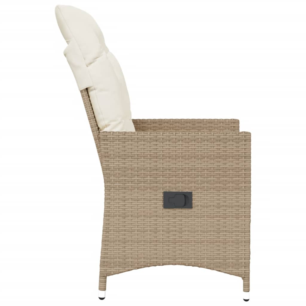 Sedia Reclinabile da Giardino con Cuscini Beige in Polyrattan