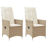 Sedie Reclinabili da Giardino 2pz con Cuscini Beige Polyrattan