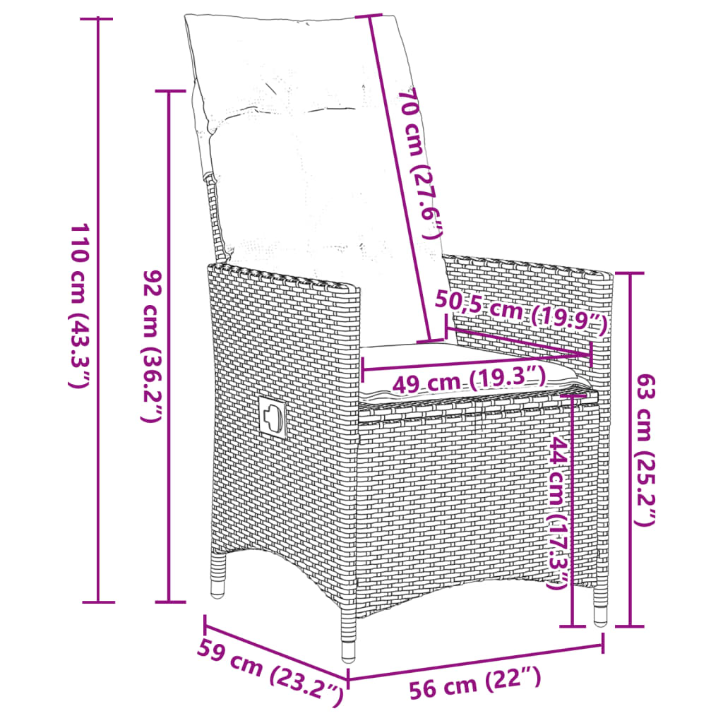 Sedie Reclinabili da Giardino 2 pz con Cuscini Nero Polyrattan