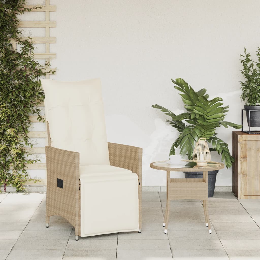 Sedia Reclinabile da Giardino con Cuscini Beige in Polyrattan