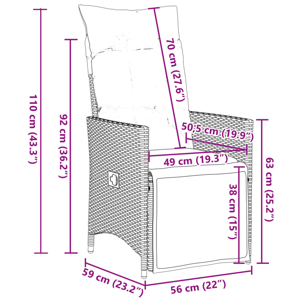 Sedie da Giardino Reclinabili 2 pz e Cuscini Grigio Polyrattan