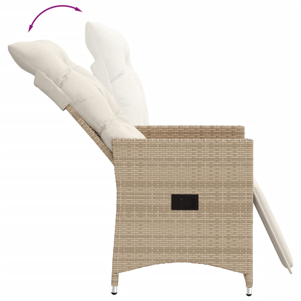 Sedie Reclinabili da Giardino 2pz con Cuscini Beige Polyrattan