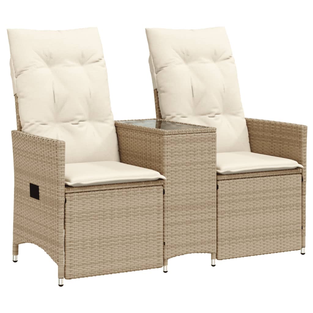 Divano Giardino Reclinabile 2 Posti Tavolino Beige Polyrattan