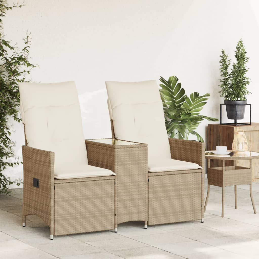 Divano Giardino Reclinabile 2 Posti Tavolino Beige Polyrattan