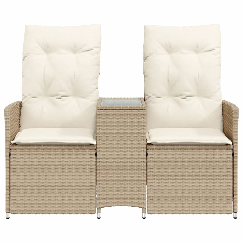 Divano Giardino Reclinabile 2 Posti Tavolino Beige Polyrattan