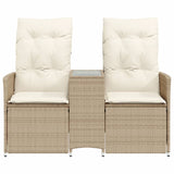 Divano Giardino Reclinabile 2 Posti Tavolino Beige Polyrattan