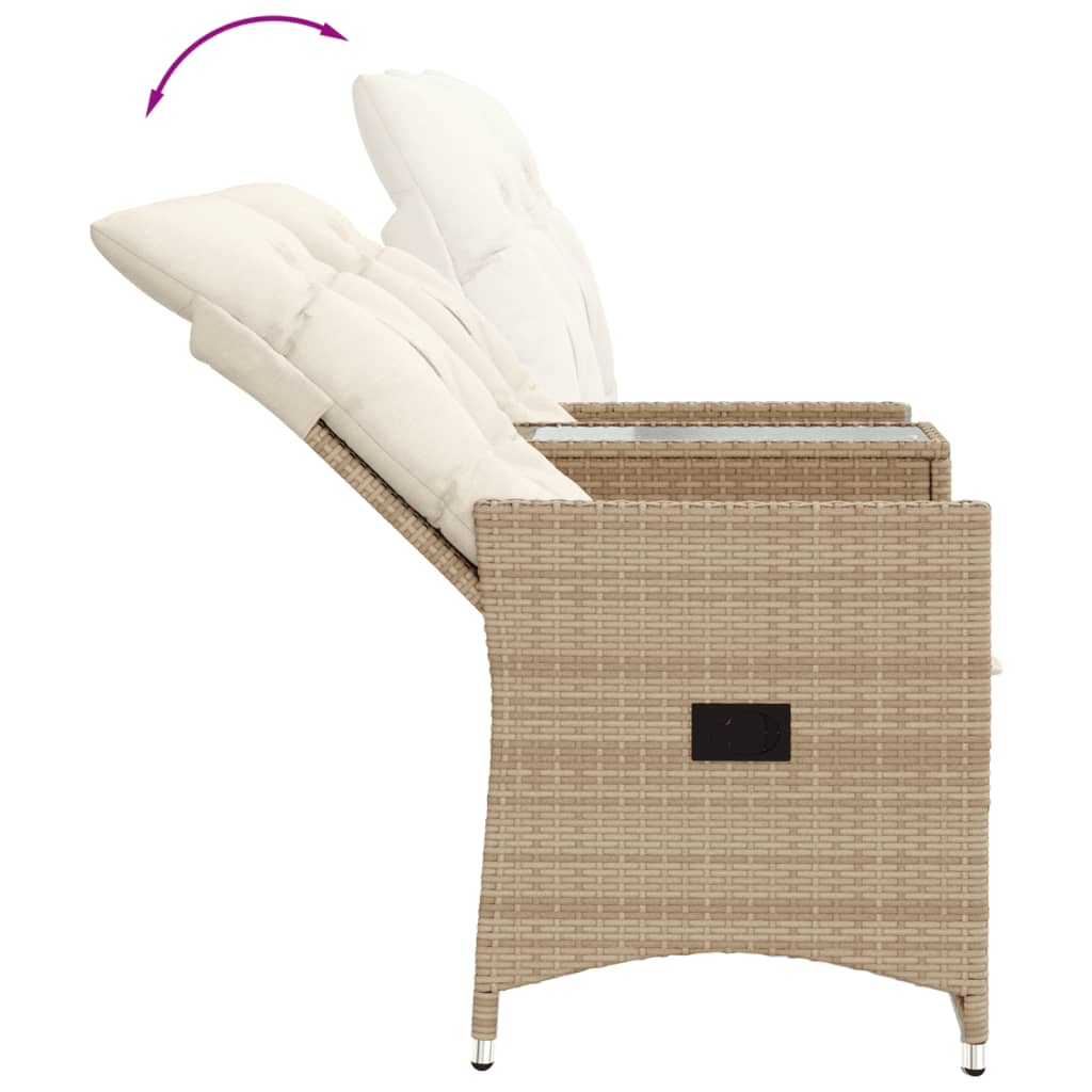 Divano Giardino Reclinabile 2 Posti Tavolino Beige Polyrattan