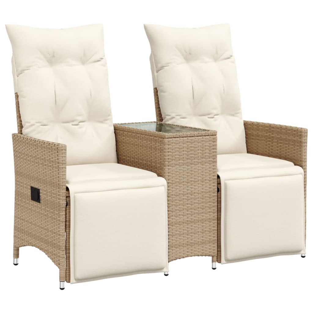 Divano Giardino Reclinabile 2 Posti Tavolino Beige Polyrattan