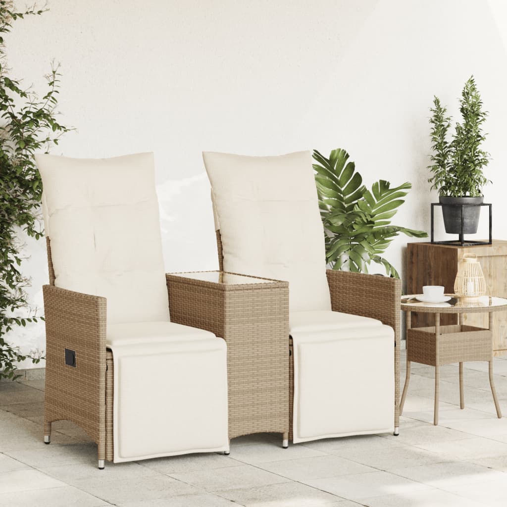 Divano Giardino Reclinabile 2 Posti Tavolino Beige Polyrattan