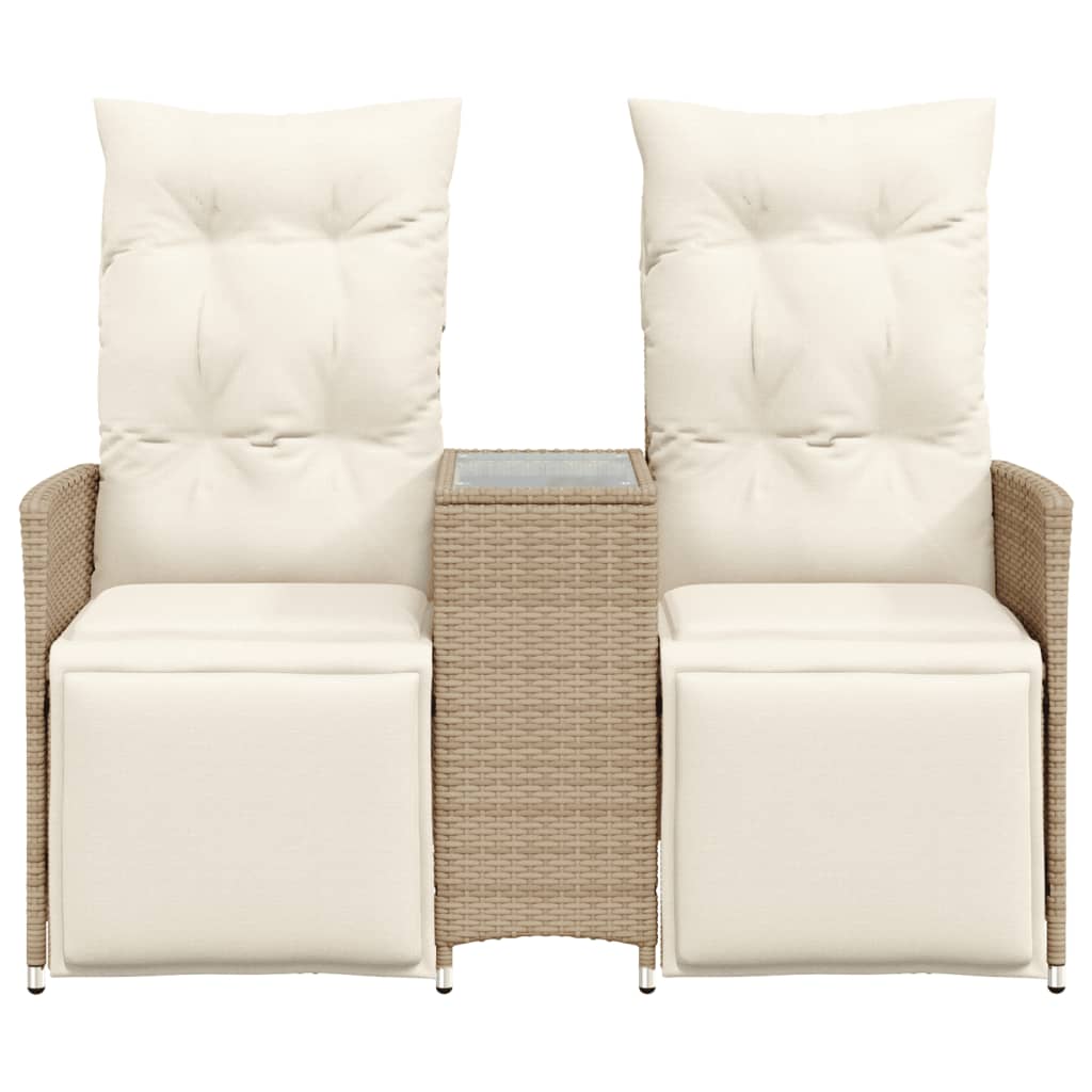 Divano Giardino Reclinabile 2 Posti Tavolino Beige Polyrattan