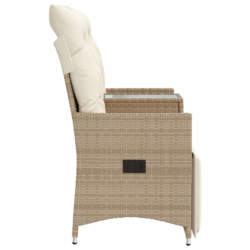 Divano Giardino Reclinabile 2 Posti Tavolino Beige Polyrattan