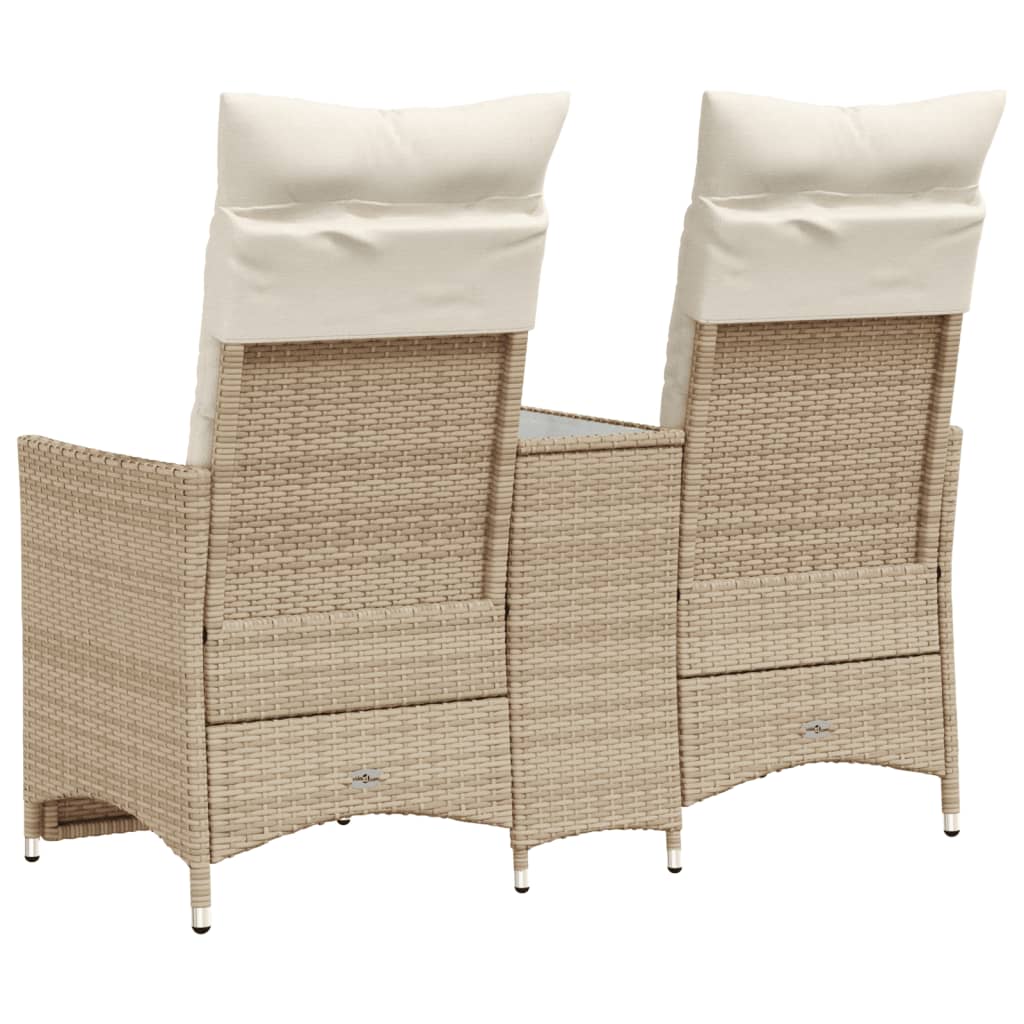 Divano Giardino Reclinabile 2 Posti Tavolino Beige Polyrattan