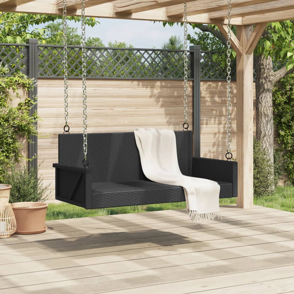 Panchina a Dondolo Nera 119x56x48 cm in Polyrattan