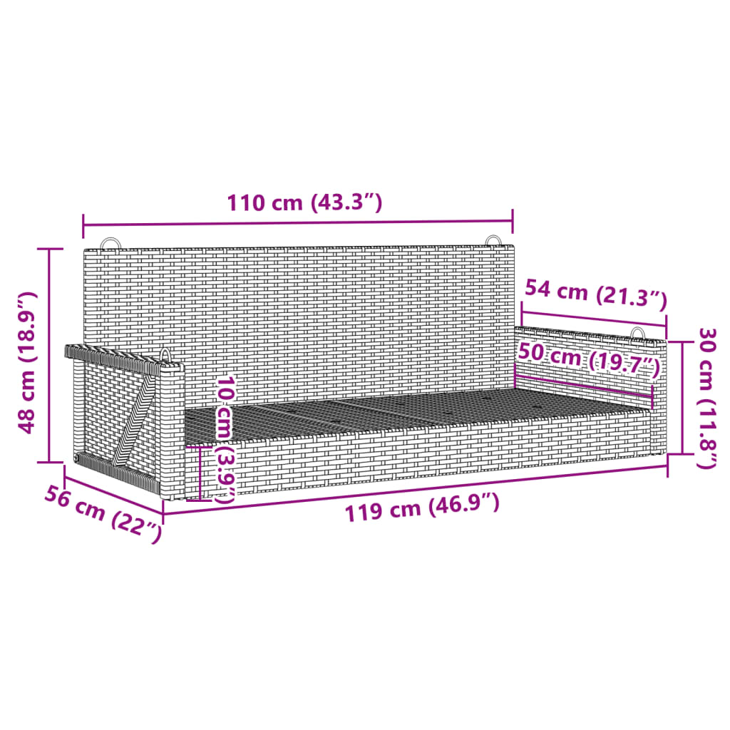 Panchina a Dondolo Marrone 119x56x48 cm in Polyrattan