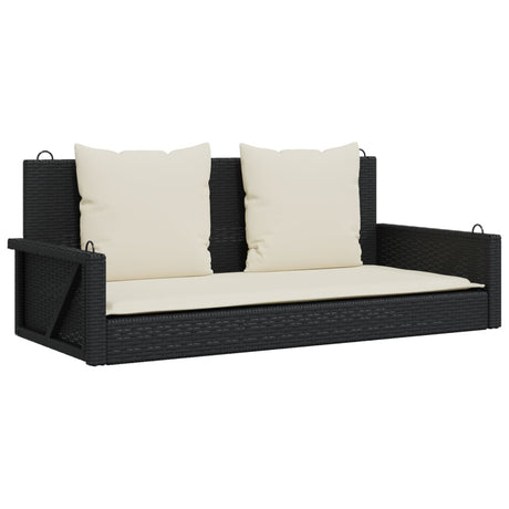 Panchina a Dondolo con Cuscini Nera 119x56x48 cm in Polyrattan