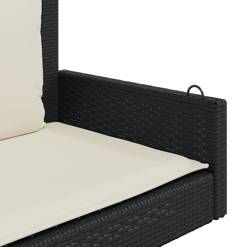 Panchina a Dondolo con Cuscini Nera 119x56x48 cm in Polyrattan