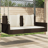 Panchina a Dondolo con Cuscini Marrone 119x56x48 cm Polyrattan