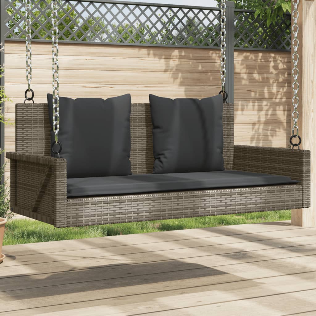 Panchina Dondolo con Cuscini Grigia 119x56x48 cm in Polyrattan