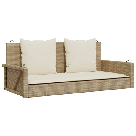 Panchina a Dondolo con Cuscini Beige 119x56x48 cm in Polyrattan