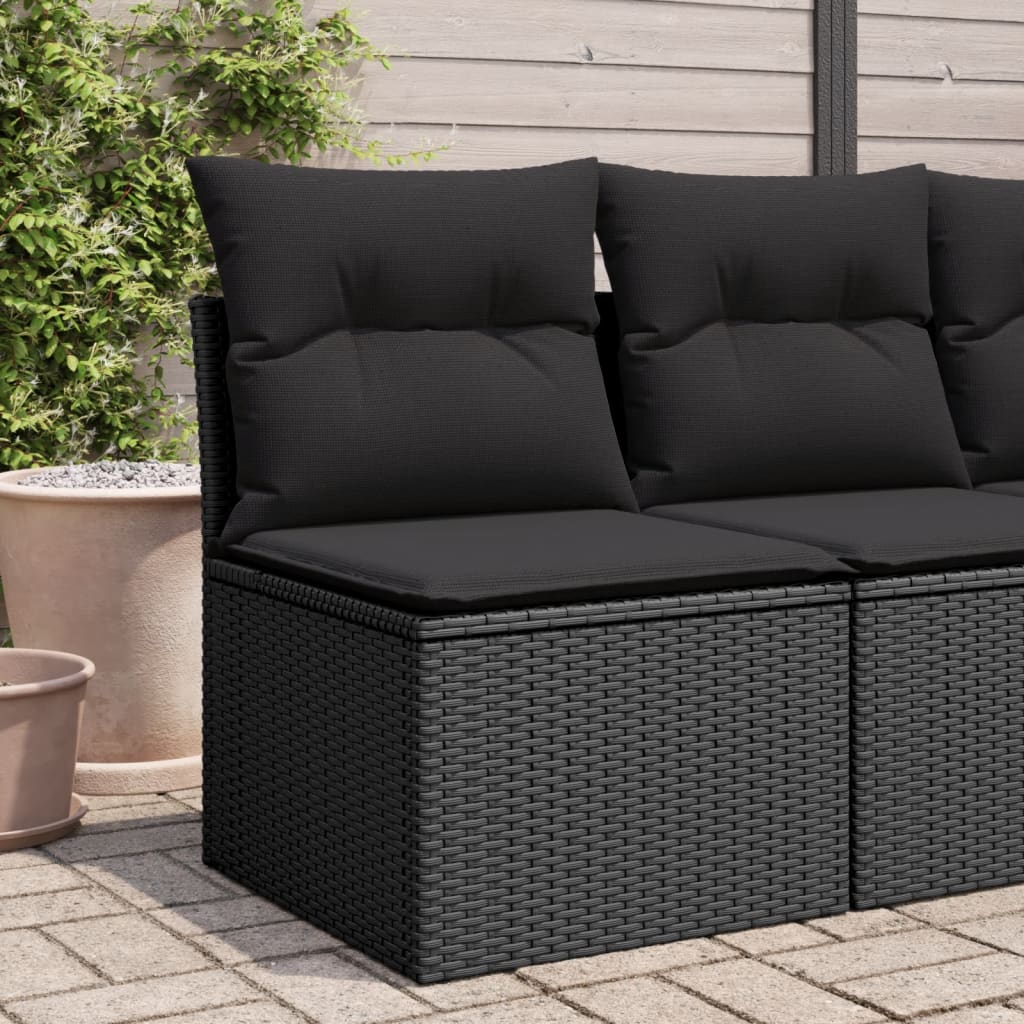 Sedia da Giardino Senza Braccioli con Cuscini Nera Polyrattan