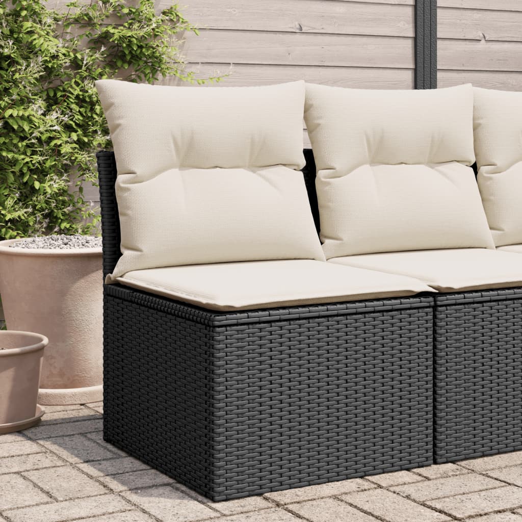 Sedia da Giardino Senza Braccioli con Cuscini Nera Polyrattan