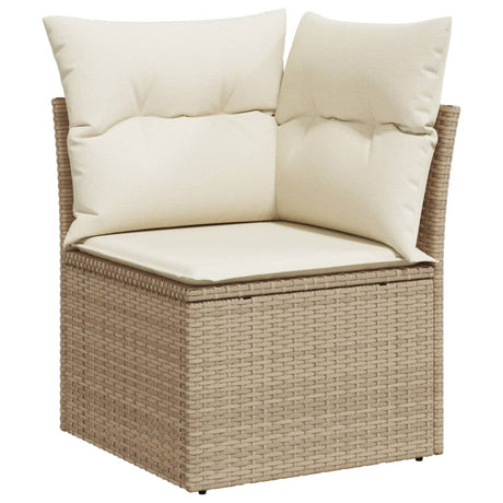 Divano Angolare da Giardino con Cuscini Beige in Polyrattan