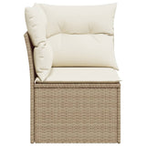 Divano Angolare da Giardino con Cuscini Beige in Polyrattan