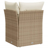 Divano Angolare da Giardino con Cuscini Beige in Polyrattan