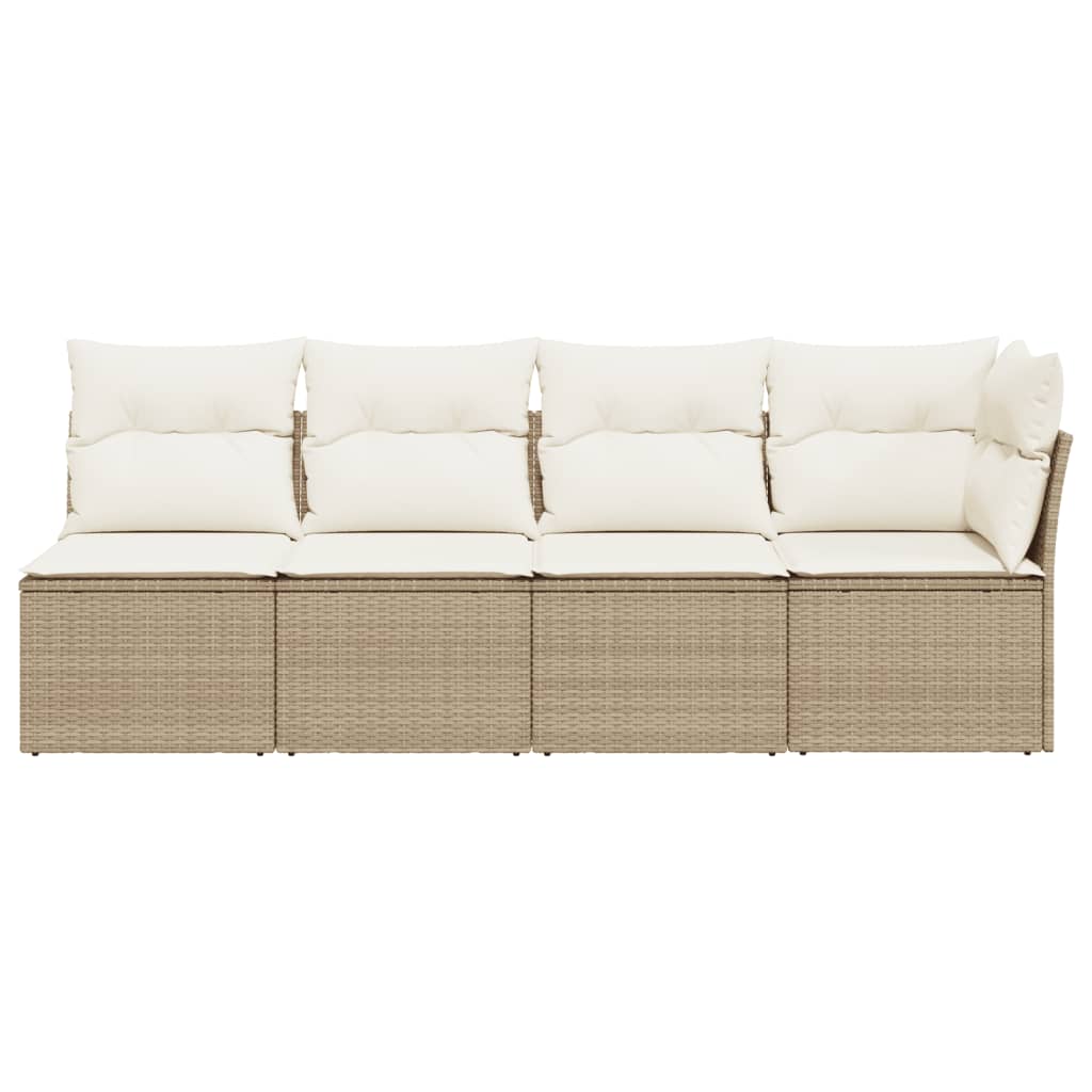 Divano da Giardino con Cuscini a 4 Posti Beige in Polyrattan