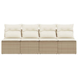 Divano da Giardino con Cuscini a 4 Posti Beige in Polyrattan