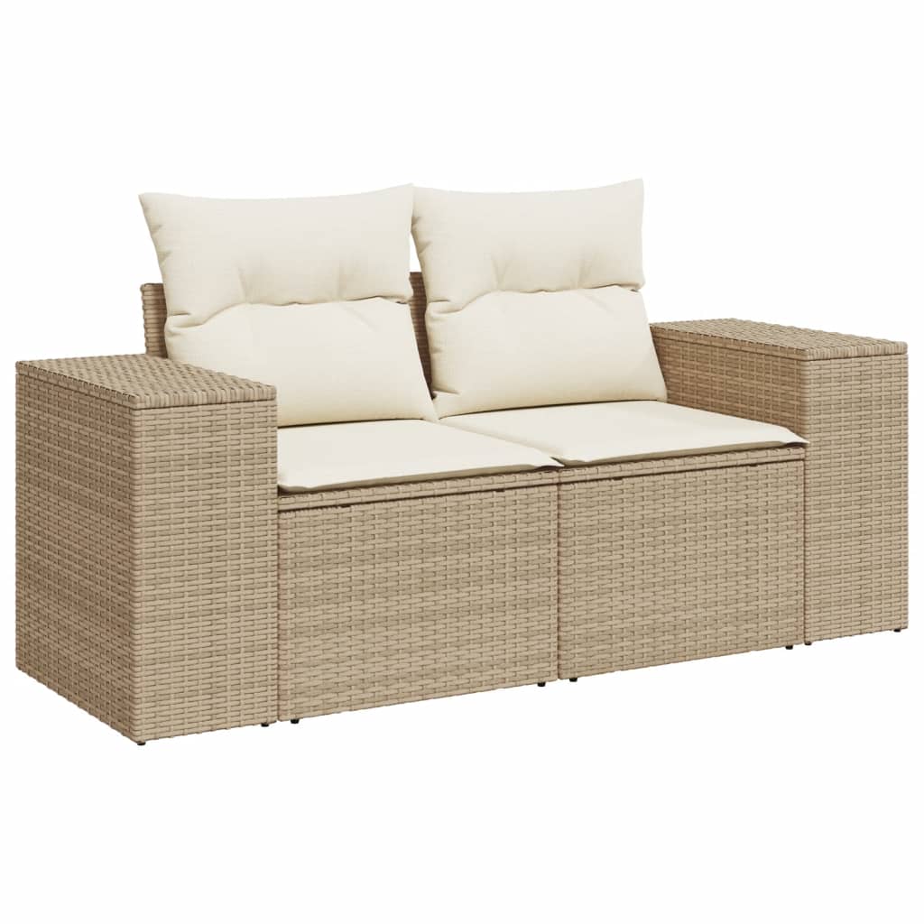 Divano da Giardino con Cuscini a 2 Posti Beige in Polyrattan