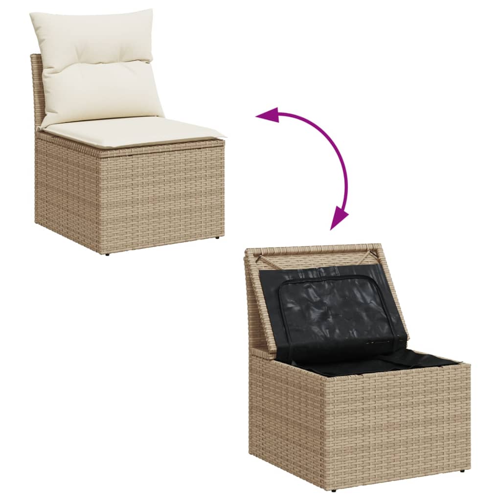 Sedia Giardino Senza Braccioli con Cuscini Beige in Polyrattan