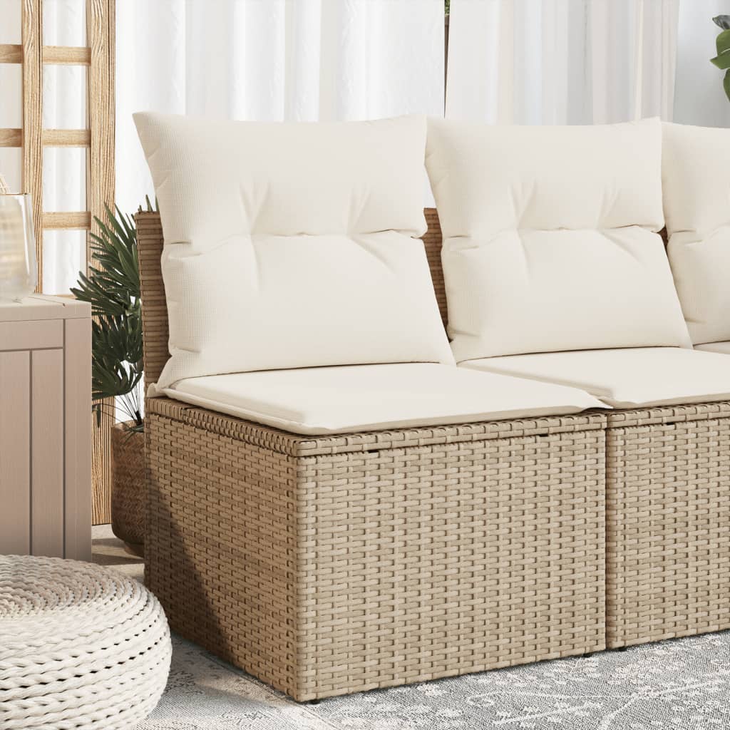 Sedia Giardino Senza Braccioli con Cuscini Beige in Polyrattan