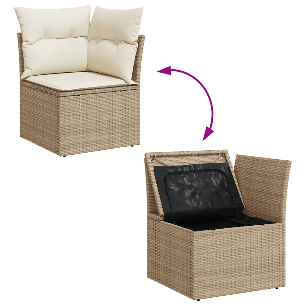 Divano Angolare da Giardino con Cuscini Beige in Polyrattan