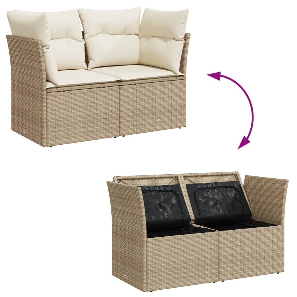 Divano da Giardino con Cuscini a 2 Posti Beige in Polyrattan