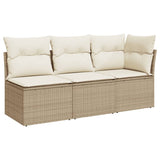 Divano da Giardino con Cuscini a 3 Posti Beige in Polyrattan