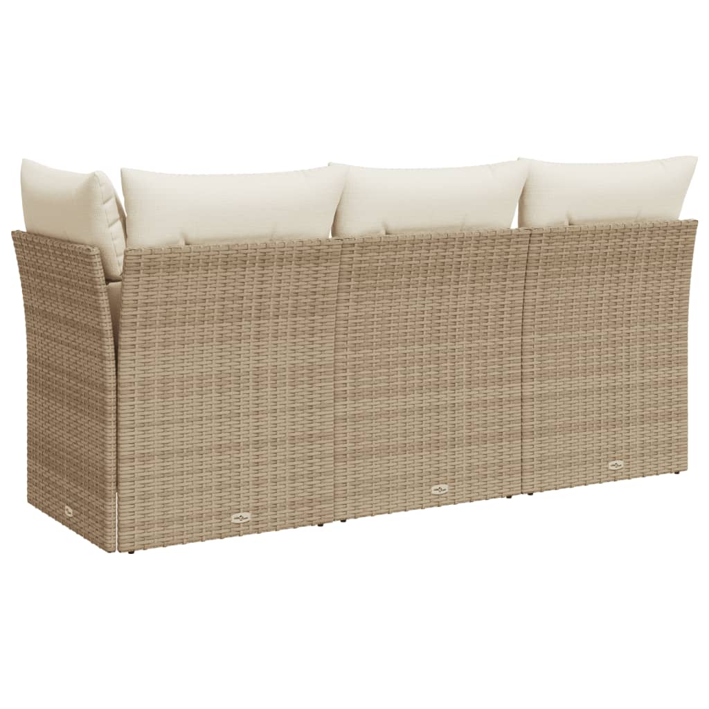 Divano da Giardino con Cuscini a 3 Posti Beige in Polyrattan