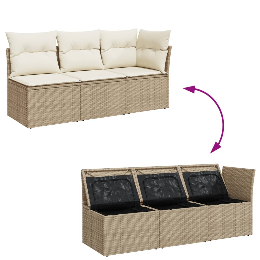 Divano da Giardino con Cuscini a 3 Posti Beige in Polyrattan