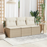 Divano da Giardino con Cuscini a 3 Posti Beige in Polyrattan