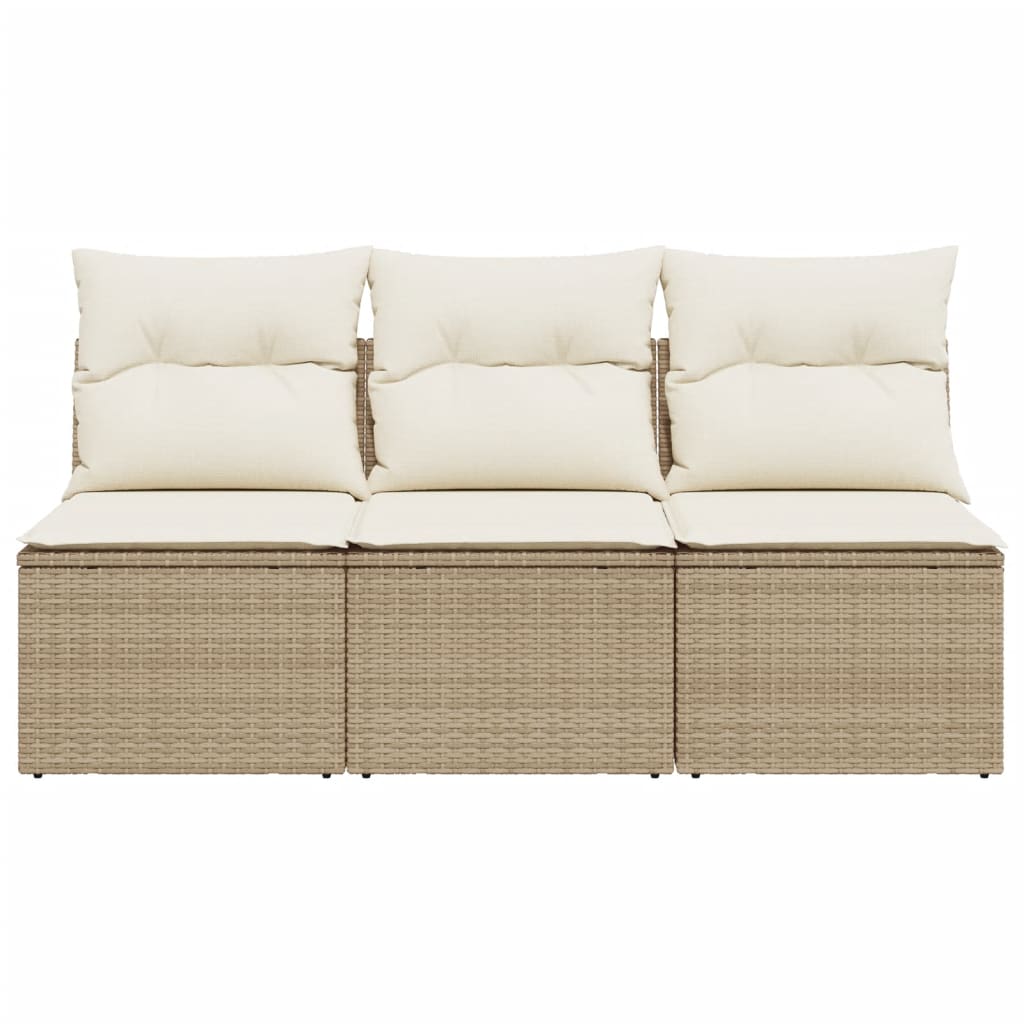 Divano da Giardino con Cuscini a 3 Posti Beige in Polyrattan