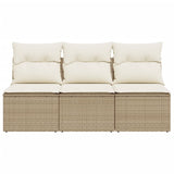 Divano da Giardino con Cuscini a 3 Posti Beige in Polyrattan