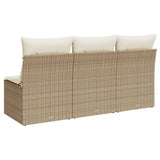 Divano da Giardino con Cuscini a 3 Posti Beige in Polyrattan