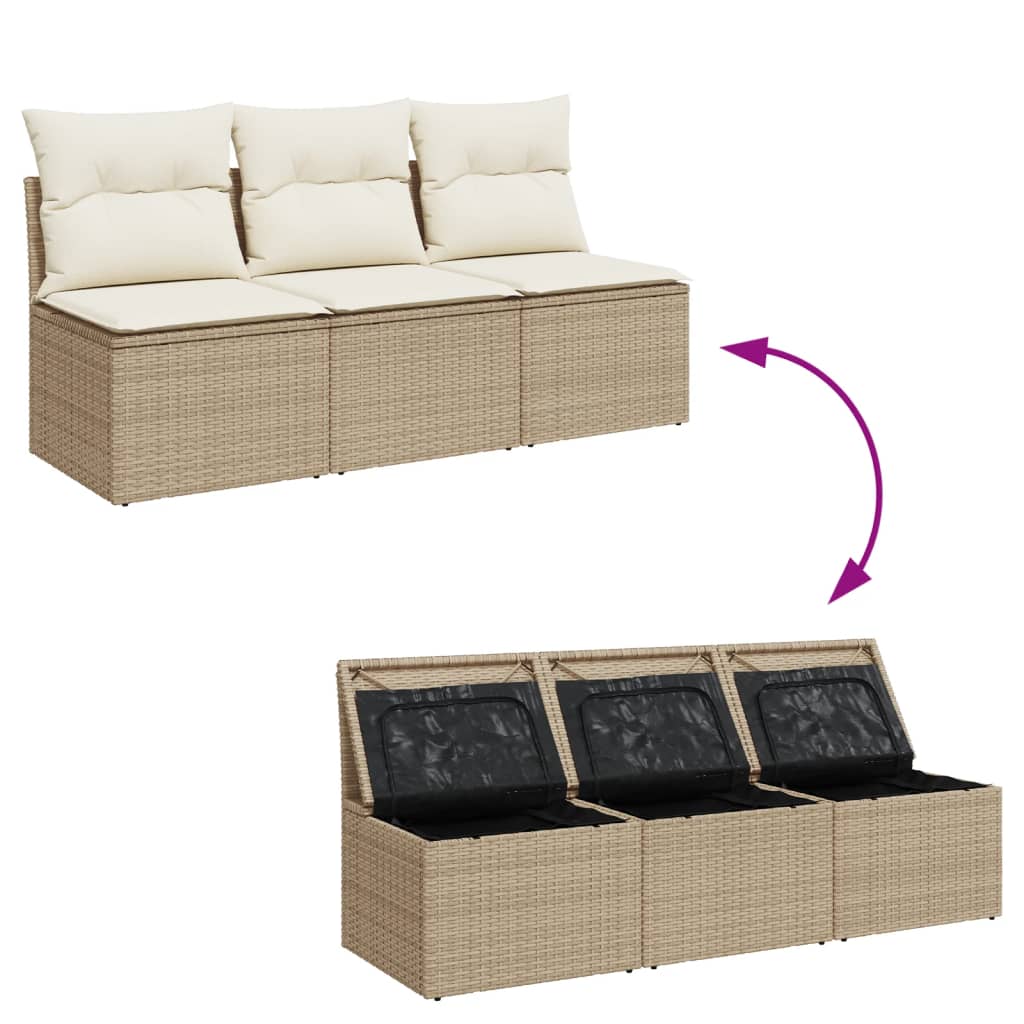 Divano da Giardino con Cuscini a 3 Posti Beige in Polyrattan