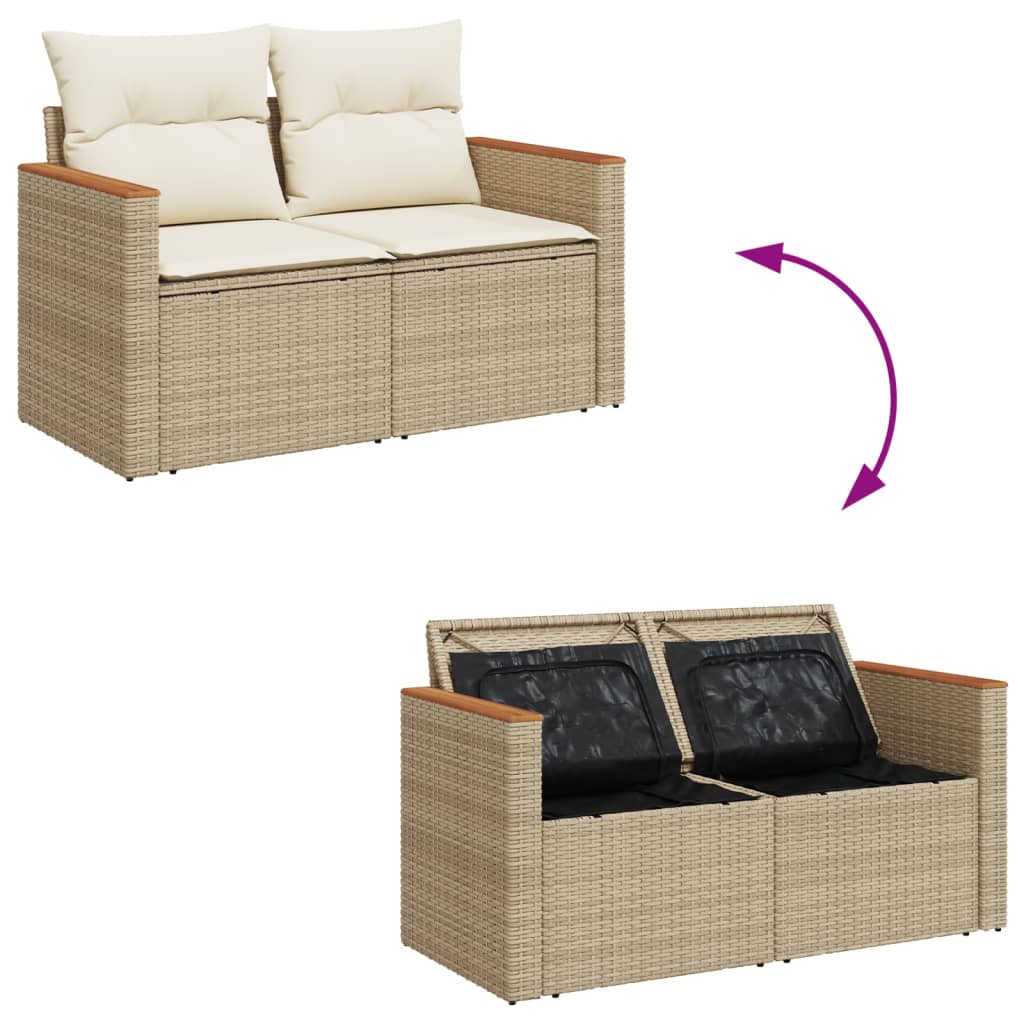 Divano da Giardino con Cuscini a 2 Posti Beige in Polyrattan