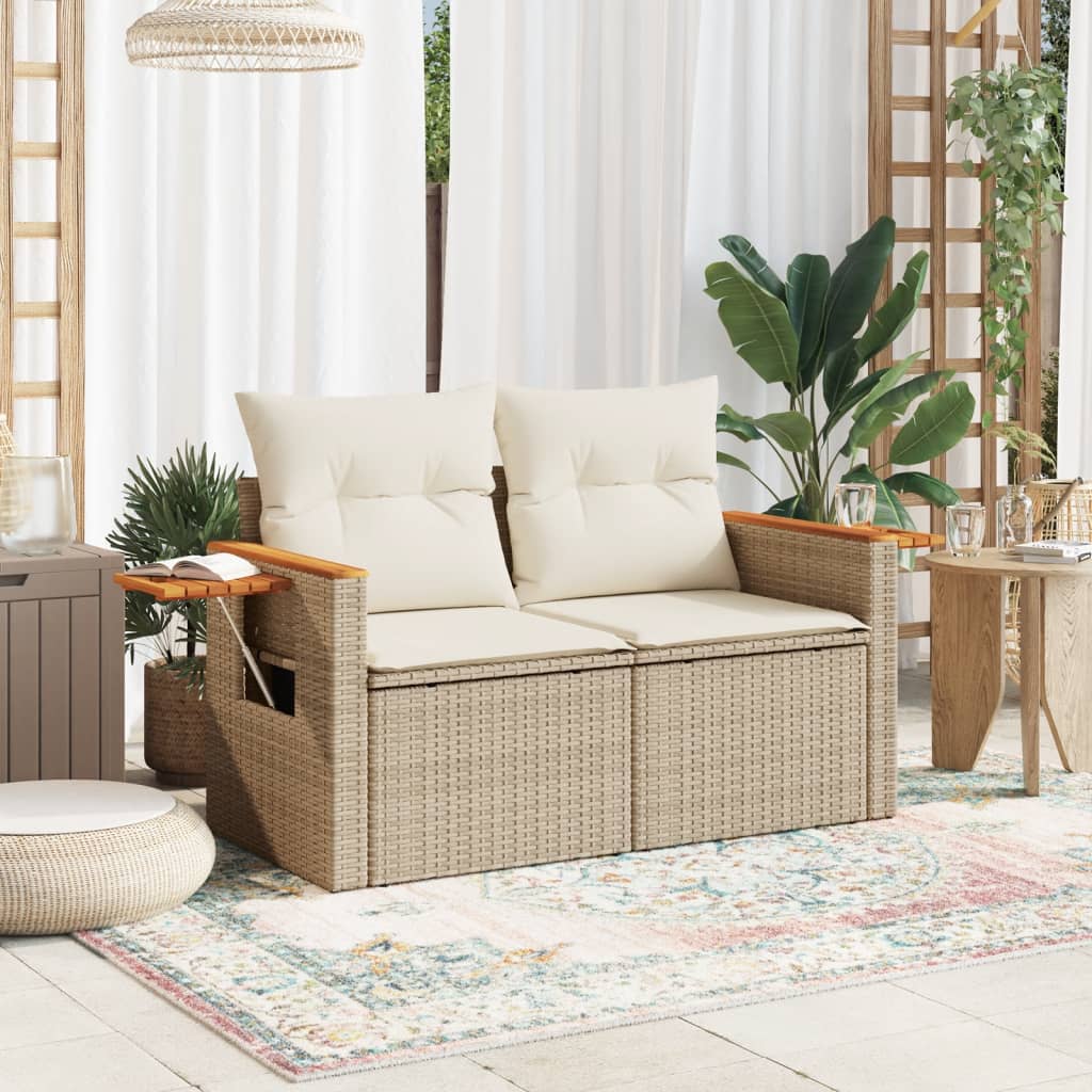 Divano da Giardino con Cuscini a 2 Posti Beige in Polyrattan