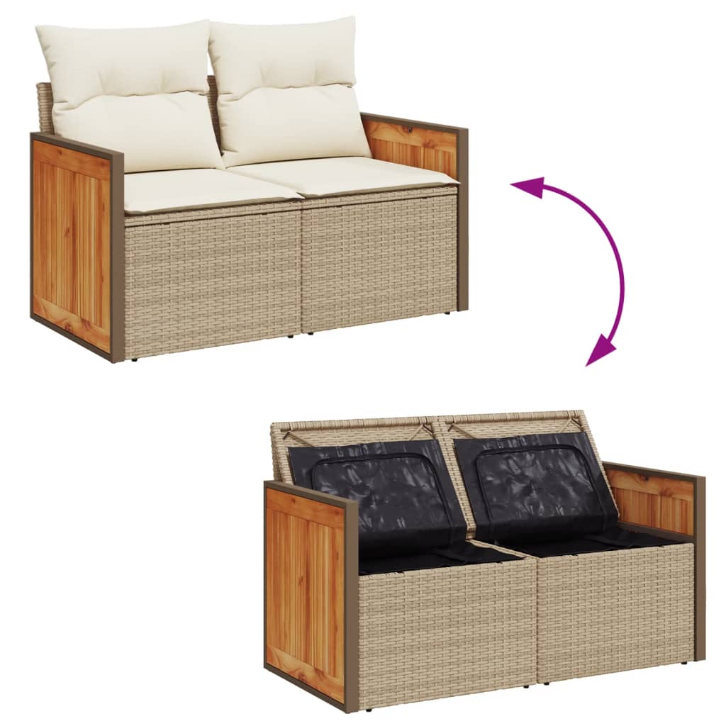 Divano da Giardino con Cuscini a 2 Posti Beige in Polyrattan