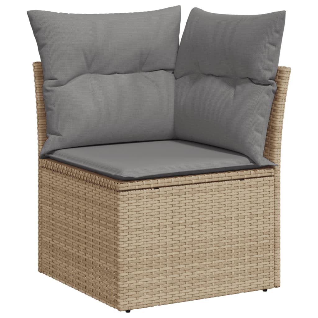 Divano Angolare da Giardino con Cuscini Beige in Polyrattan