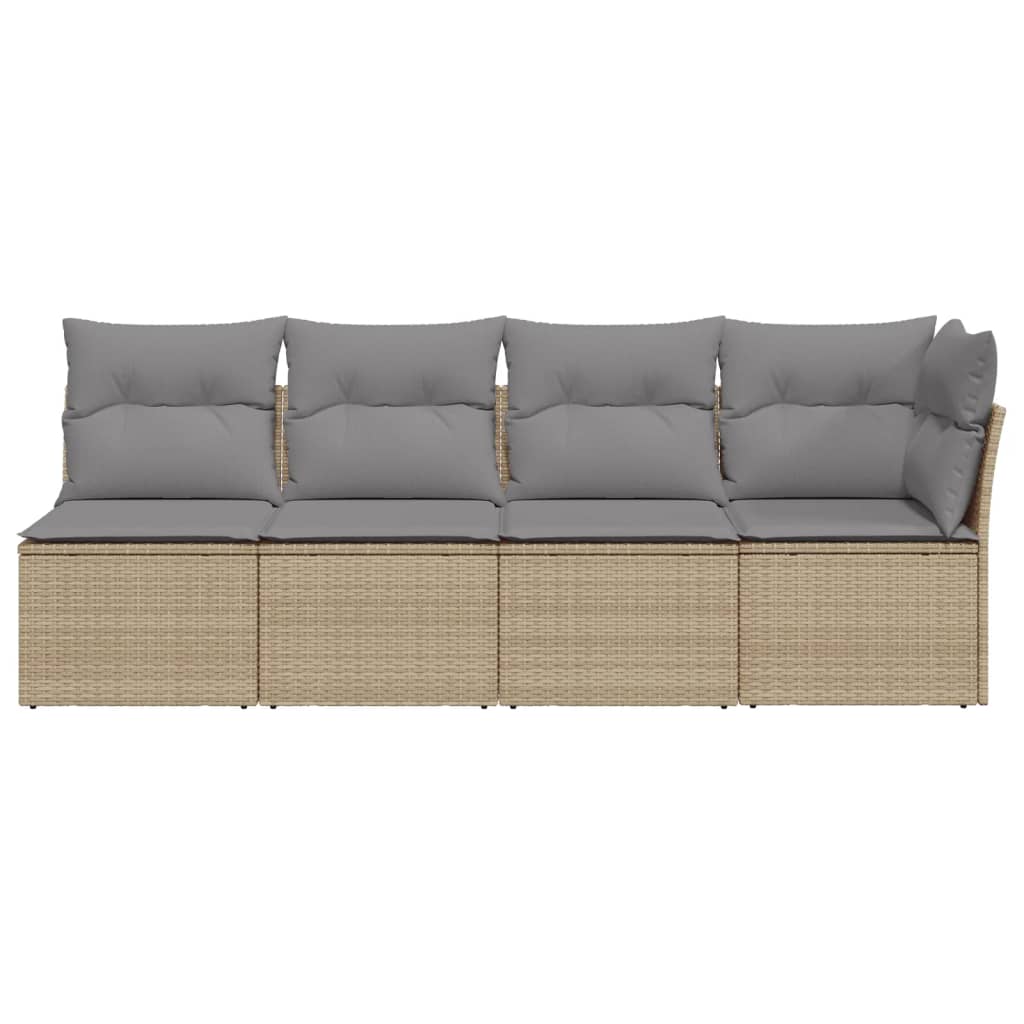 Divano da Giardino con Cuscini a 4 Posti Beige in Polyrattan