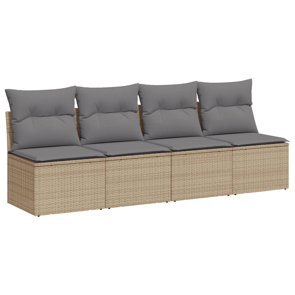 Divano da Giardino con Cuscini a 4 Posti Beige in Polyrattan